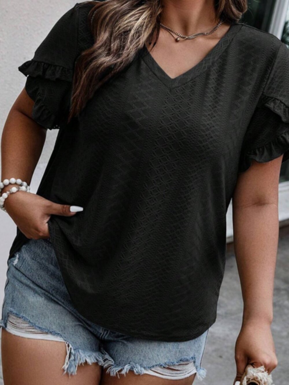 Black Frill Trim T-shirt 2X